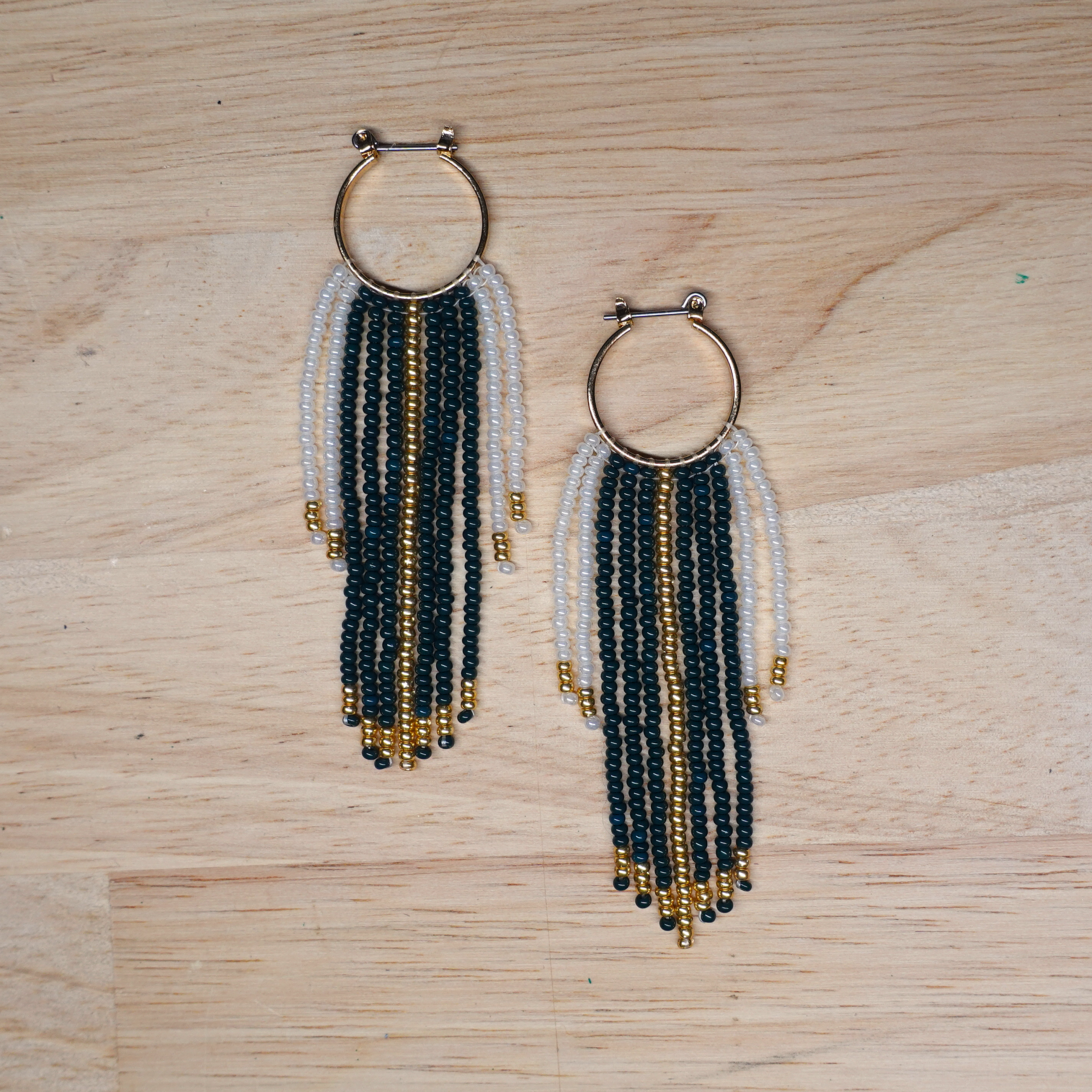 Handmade Kaswupi - Dream Duster Earrings - Forest Green and Gold